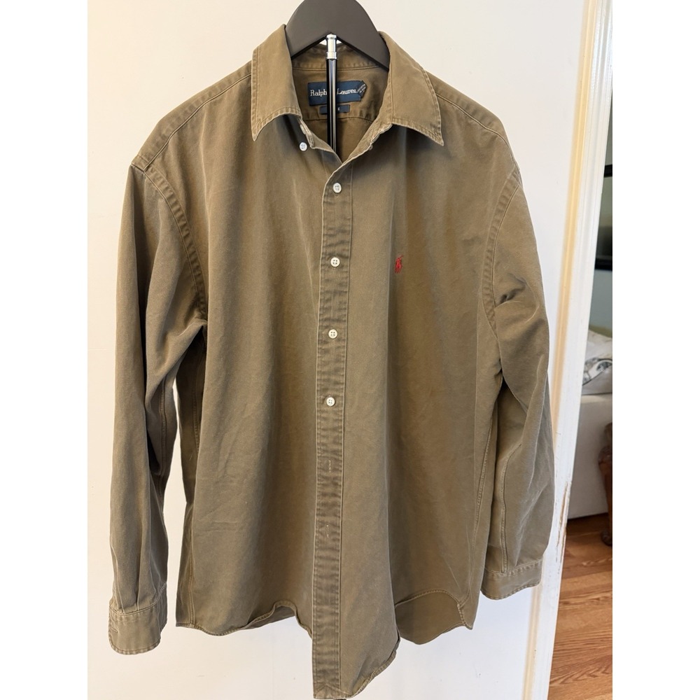 Ralph Lauren Blake Men's Dark Tan Cotton Twill Long Sleeve Button-Down Shirt L